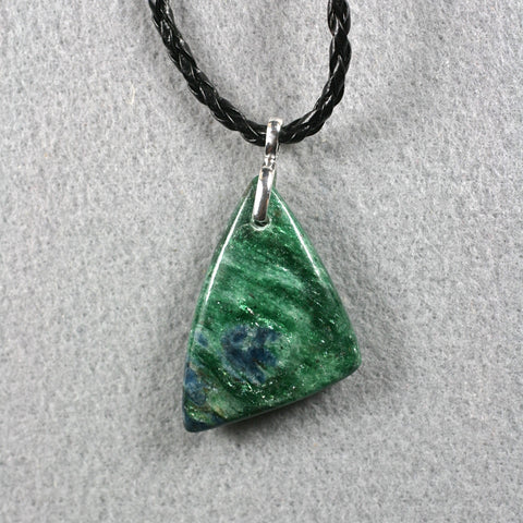Fuchsite iridescent with Kyanite two sides pendant