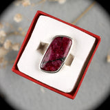 Eudialyte iridescent sterling silver ring