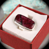 Eudialyte iridescent sterling silver ring
