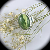 Opal after Serpentine gemstone sterling silver ring