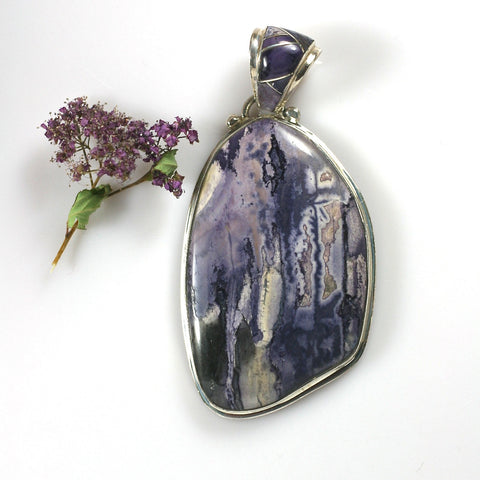 Bertrandite Tiffany stone pendant with inlaid bail - Rusmineral cabochons&jewelry - 1