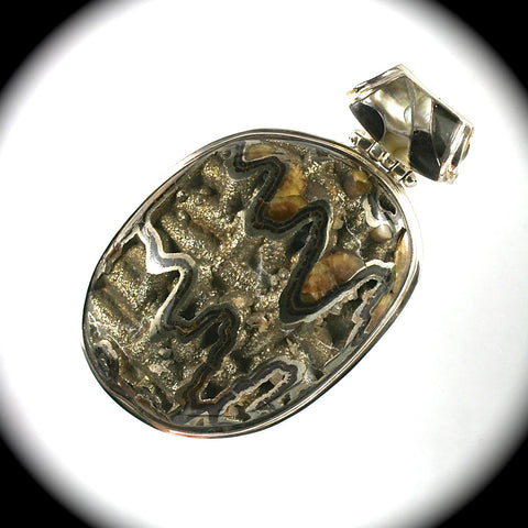 Ammonite Pyrite Drusy pendant with inlaid bail