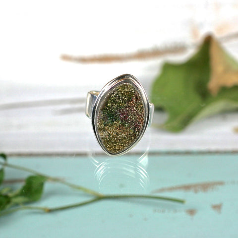 Pyrite Druzy Rainbow sterling silver ring - Rusmineral cabochons&jewelry - 2
