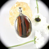 Tiger Iron sterling silver oval pendant