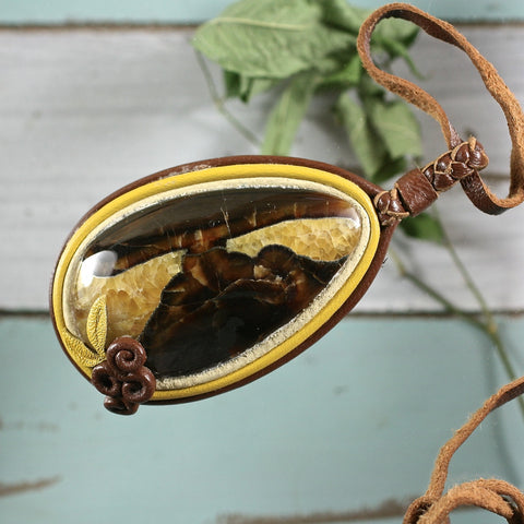 Simbircite leather necklace - Rusmineral cabochons&jewelry - 1