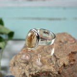Gold in Quartz sterling silver ring - Rusmineral cabochons&jewelry