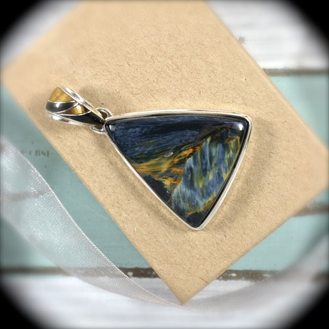 Pietersite sterling silver pendant with inlaid bail - Rusmineral cabochons&jewelry - 1