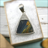 Pietersite sterling silver pendant with inlaid bail - Rusmineral cabochons&jewelry - 5