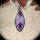 Charoite Sterling Silver pendant w/inlaid bail - Rusmineral cabochons&jewelry