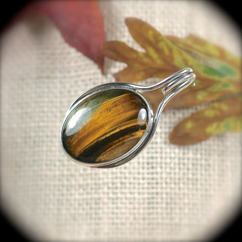 Tiger Eye  sterling silver pendant - Rusmineral cabochons&jewelry - 1