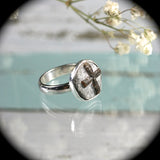 Cruciform twinned staurolite crystals sterling silver ring