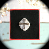 Cruciform twinned staurolite crystals sterling silver ring