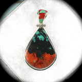 Sonora Chrysocolla sterling silver pendant w/inlaid bail - Rusmineral cabochons&jewelry - 1