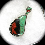 Sonora Chrysocolla sterling silver pendant w/inlaid bail - Rusmineral cabochons&jewelry - 4