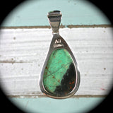 Sonora Chrysocolla sterling silver pendant w/inlaid bail - Rusmineral cabochons&jewelry - 5