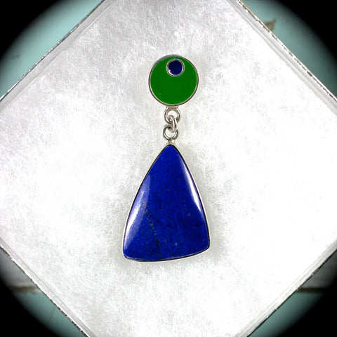Lapis Lazuli sterling silver pendant with enameled bail - Rusmineral cabochons&jewelry