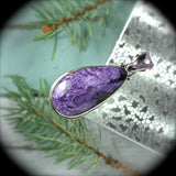 Charoite Sterling Silver pendant w/inlaid bail - Rusmineral cabochons&jewelry