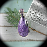 Charoite Sterling Silver pendant w/inlaid bail - Rusmineral cabochons&jewelry