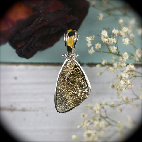 Pyrite Druzy sterling silver pendant - Rusmineral cabochons&jewelry - 1