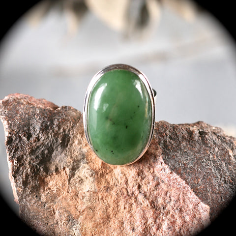 Siberian Nephrite Jade sterling silver ring