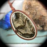 Simbircite pyritized ammonite druzy leather necklace - Rusmineral cabochons&jewelry - 1
