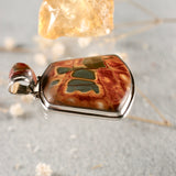 Red Creek Jasper sterling silver pendant with inlaid bail
